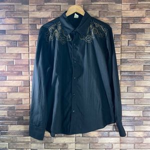 Mens XL Pop Icon Black & Tan Western Button Down Shirt